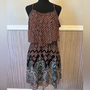 Xhilaration Boho Paisley Dress XXL Adjustable Strap Tiered Mini Flowy Summer